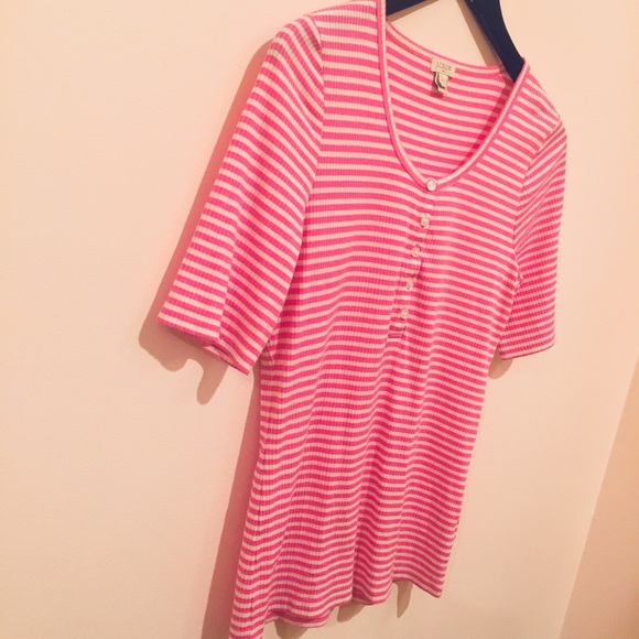 J. Crew Pink Striped Soft T-shirt with Buttons - Picture 3 of 7